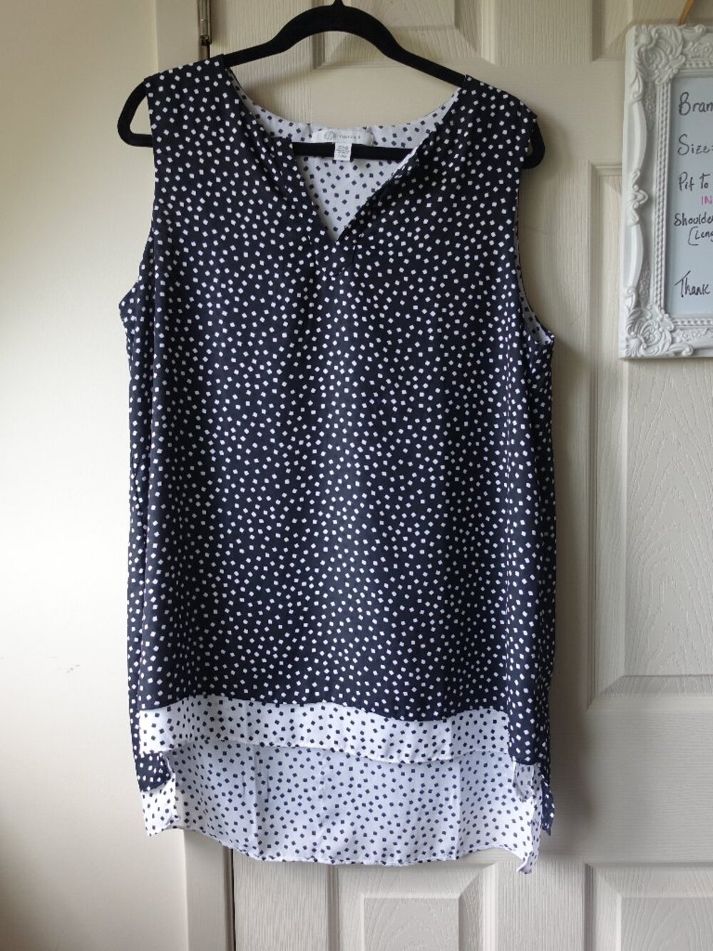 Polka Dot Sleeveless V-Neck Layered Hem Top - Black/White